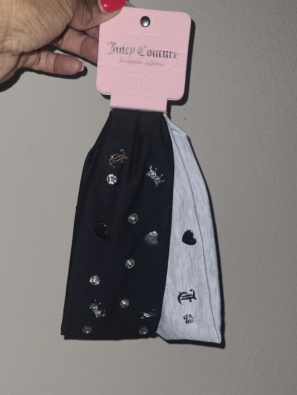 Juicy Couture Black & Light Gray Embellished Headband Set
